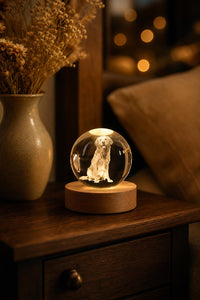 Lámpara de cristal en una mesita de noche por la noche